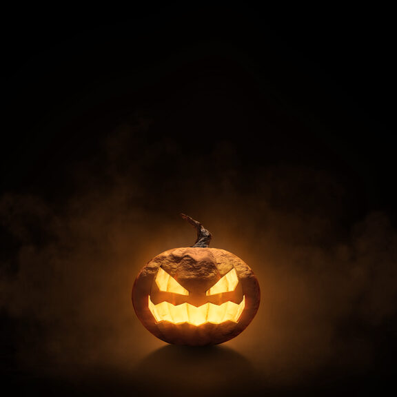 Halloween pumpkin, background orange smoke